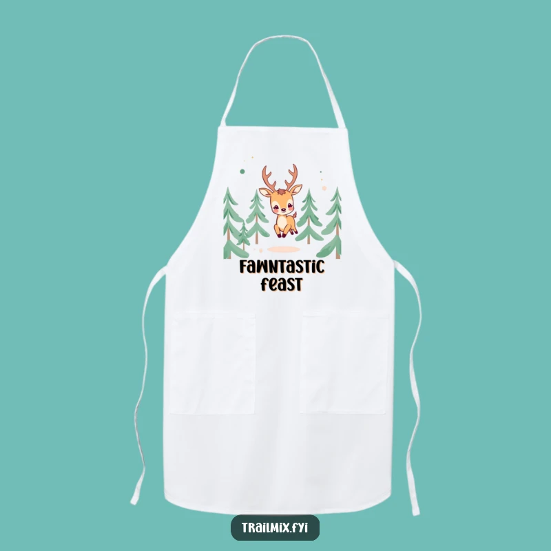 Funny Cheerful Deer Apron: Forest kitchen style, unique funny gift for chefs.