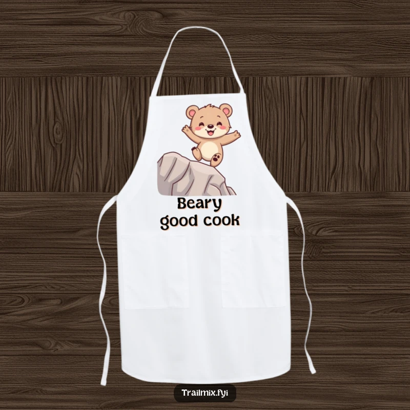 Funny bear cub apron, balancing with glee while cooking, durable and practical, adds cub charm.