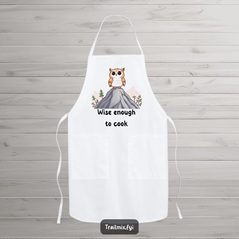 Funny Curious Owl Apron: A kitchen apron showcasing a curious owl character perched on a peak.