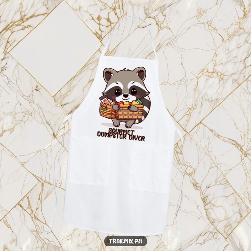 Funny Raccoon Apron: A resourceful raccoon is diligently packing a picnic basket with culinary delights, ready for a feast.