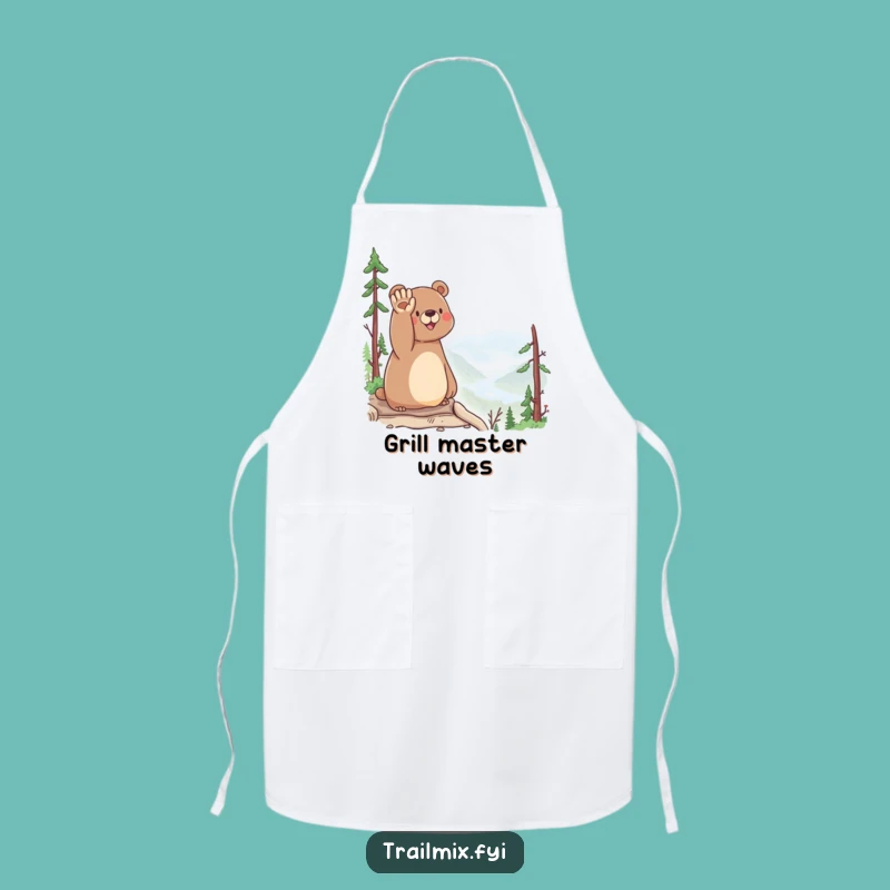 Funny Bear Waving Apron - Kitchen Greeting & Happy Chef Gear
