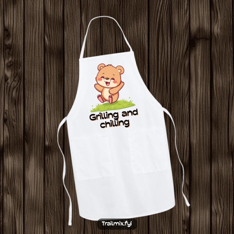 Funny Bear Cub Apron featuring a delighted cub rolling down a grassy hill, bringing playful humor to cooking and kitchen activities.