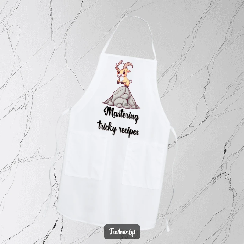 Funny Mountain Goat Apron: A determined goat balances on rocks, protecting clothes during cooking with a humorous touch.