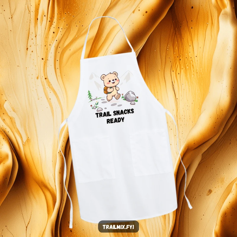 Funny Bear Cub Apron: Kitchen apron featuring a happy bear cub joyfully skipping along a mountain path, adding a playful touch.