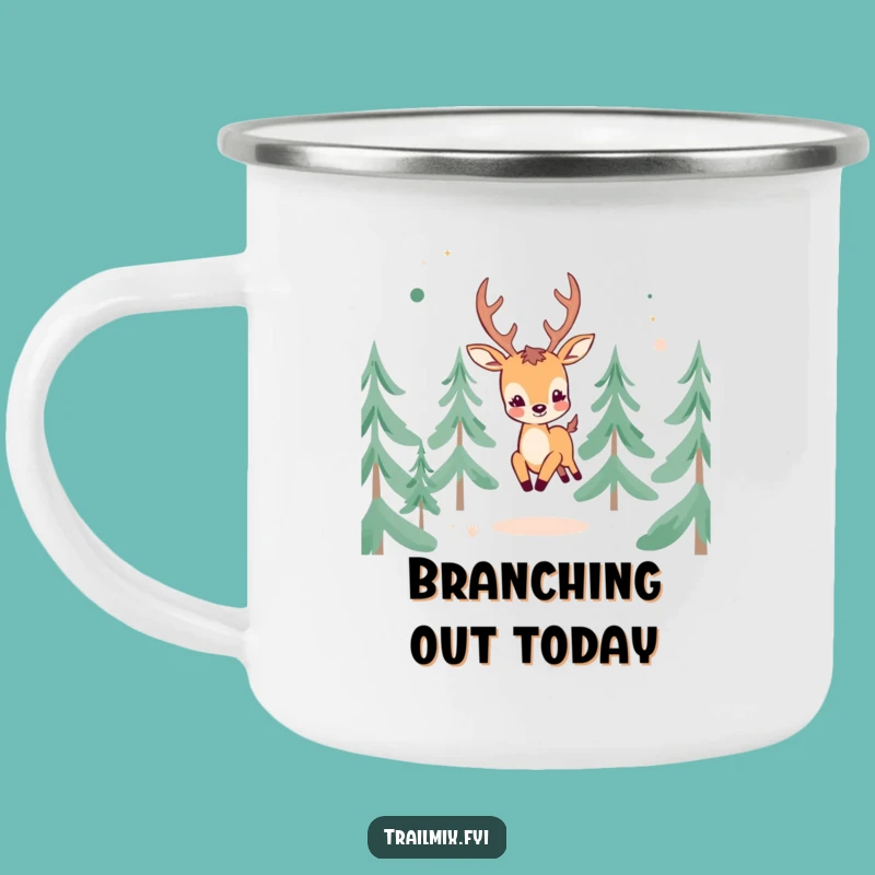 Funny Cheerful Deer Camping Mug: Forest adventures, awesome funny gift for campers.