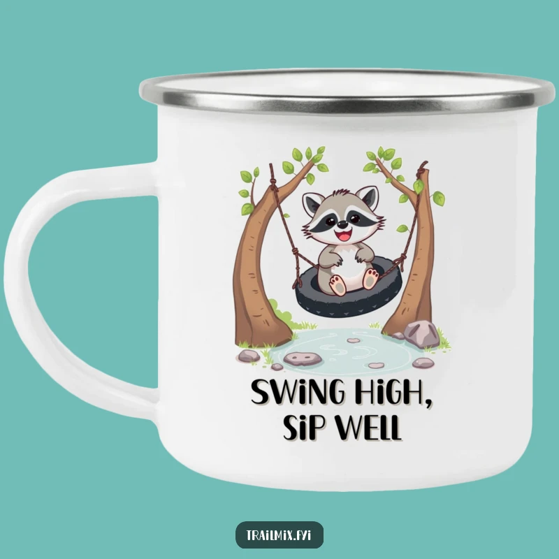 Funny Joyful Racoon Stream Camping Mug - Whimsical Outdoor Gift