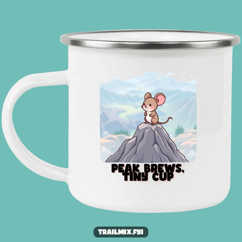 Funny Mouse Mountain Camping Mug: Enamel Cup for Trails, Tiny Explorer Views, Outdoor Gift