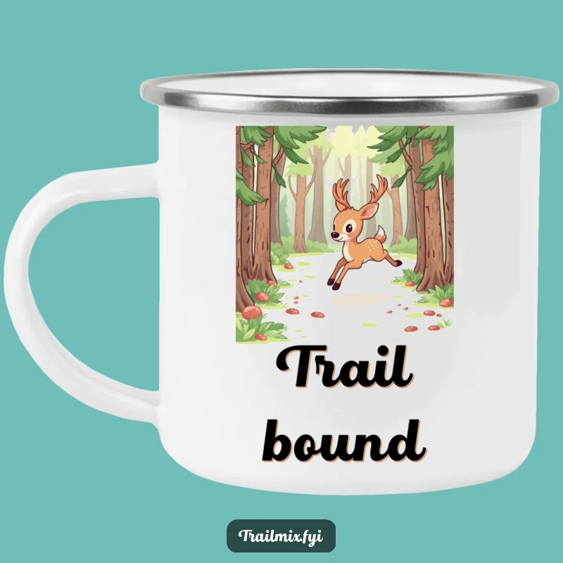 Funny Deer Forest Camp Mug: Energetic Bounding Outdoor Fun Gift