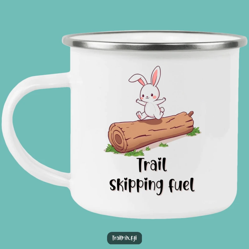 Funny Bunny Skipping Log Camping Mug - Outdoor Energy, Perfect Campfire Gift