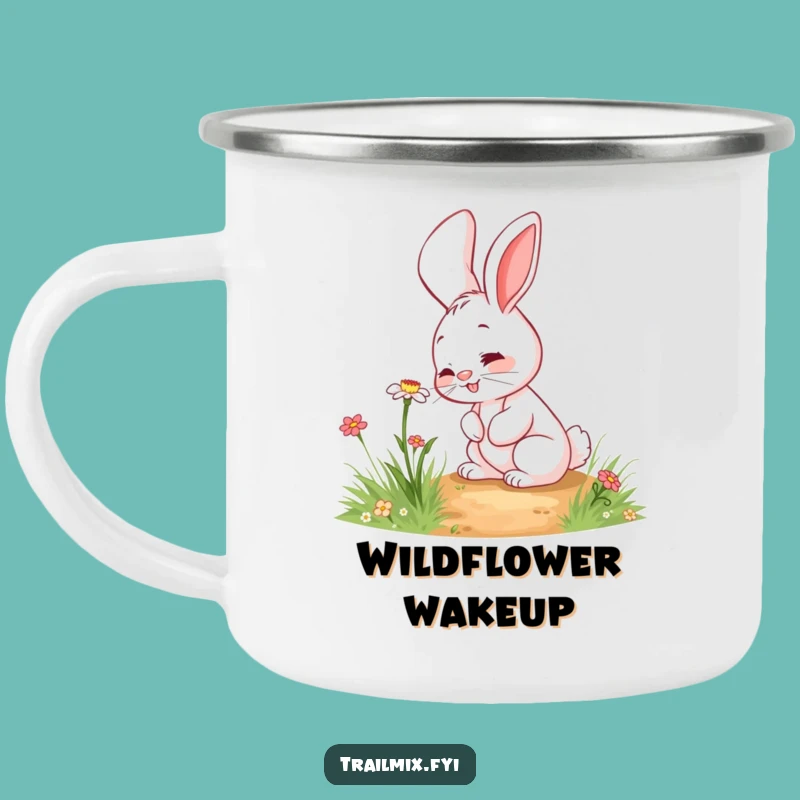 Funny Rabbit Camp Mug: Giggling Flower Sniffer Outdoor Vessel