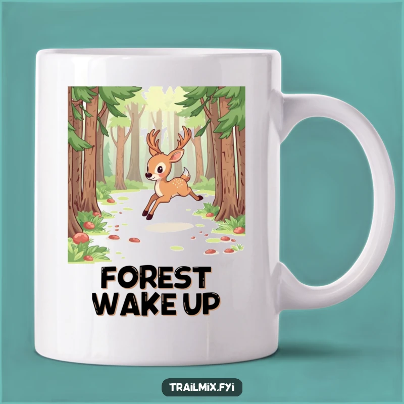 Funny Deer Forest Mug: Energetic Bounding Action Gift for Nature Lovers
