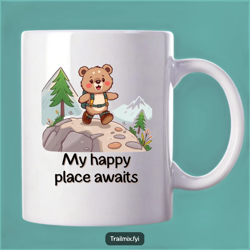 Start your day with a smile! This mug features a fuzzy bear skipping up a mountain, bringing joy to your morning brew. It's a fantastic funny gift for any hiker.