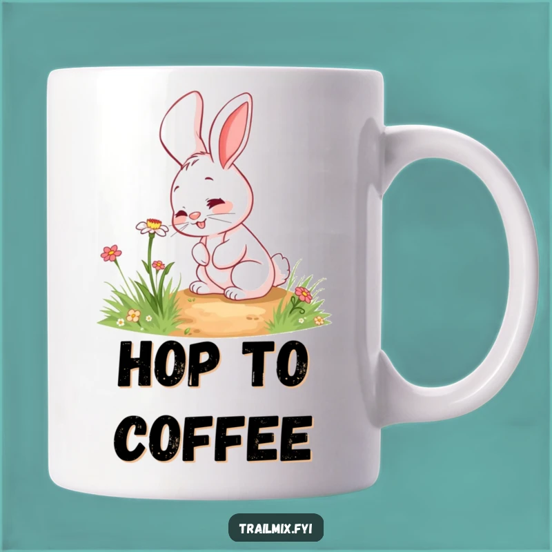 Funny Rabbit Sniffing Wildflower Mug: Giggling Path Explorer Gift