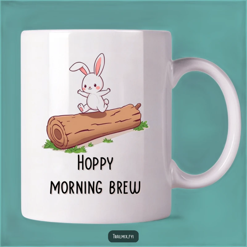 Funny Bunny Skipping Log Mug - Energetic Character, Perfect Humorous Gift