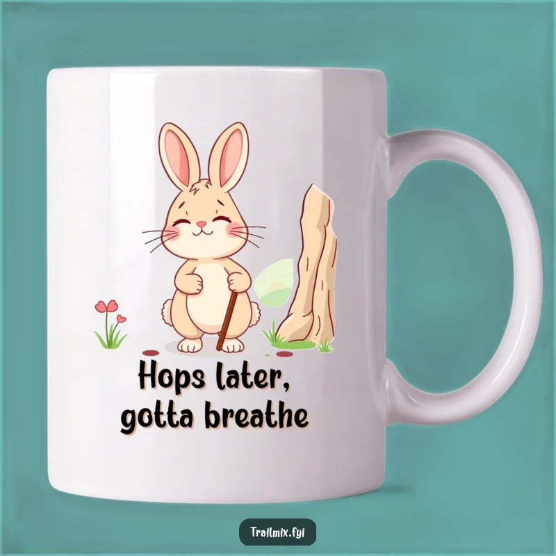 Funny Rabbit's Scenic Pause Mug: A Tired Traveler's Joyful Moment, Perfect Gift