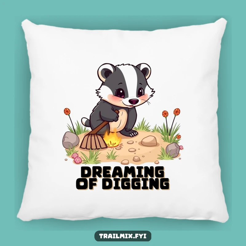 Funny Badger Digging Pillow: Cozy Accent for Enthusiastic Diggers!