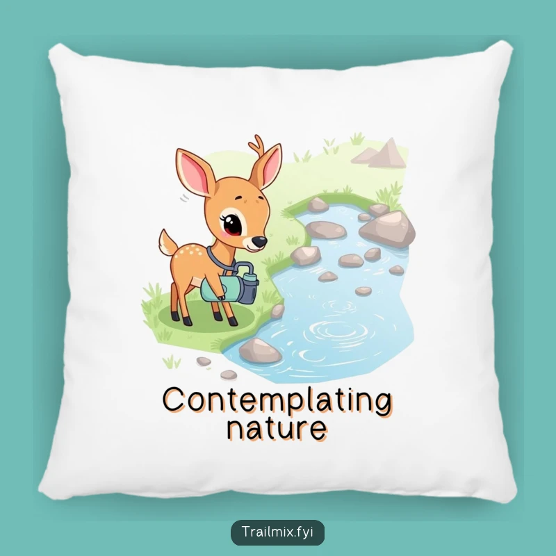Funny Shy Deer Stream Accent Pillow - Cozy Nature Decor