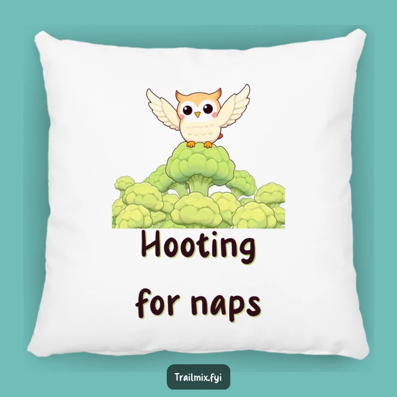 Funny Owl Broccoli Forest Pillow: Comfy Cuddles with a Side of Humor!