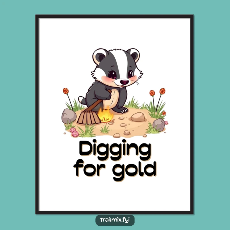 Funny Badger Digging Digital Art Print: Hilarious Art for Enthusiastic Diggers!