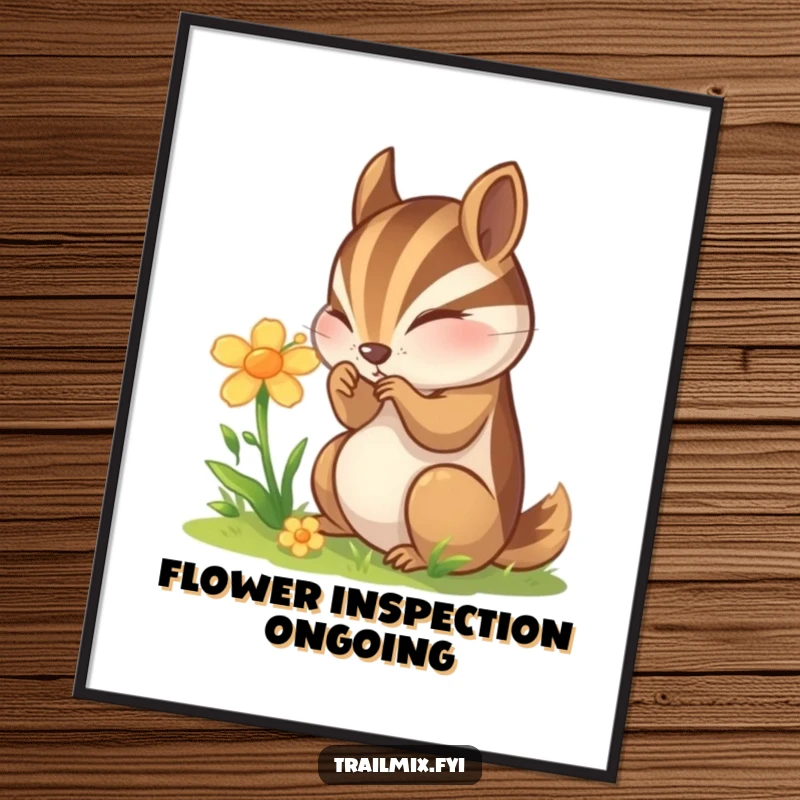 Funny Chipmunk Digital Art: A curious chipmunk examines a wildflower, offering instant charming and nature-inspired wall decor.