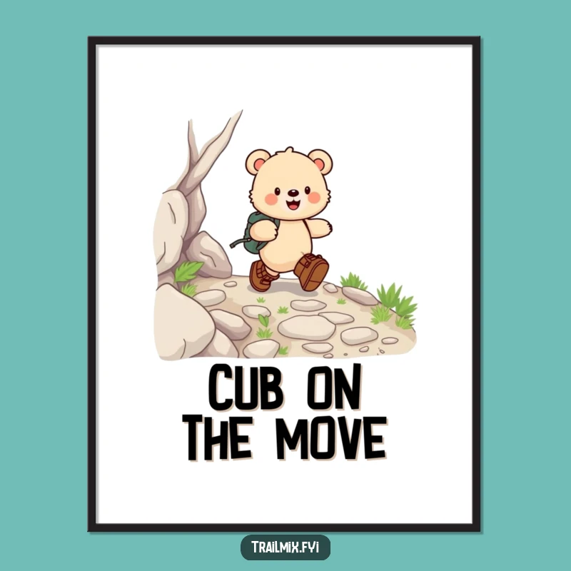 Funny Bear Cub Trail Art Print: Happy Boots Printable Gift