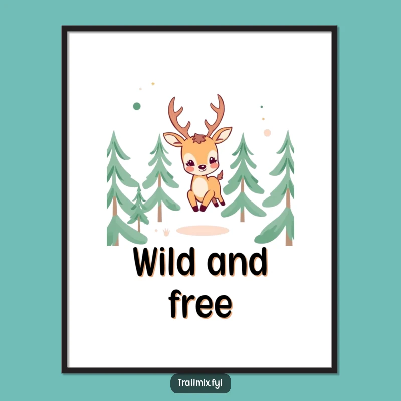 Funny Cheerful Deer Digital Art: Forest frolics, unique funny gift for decor.