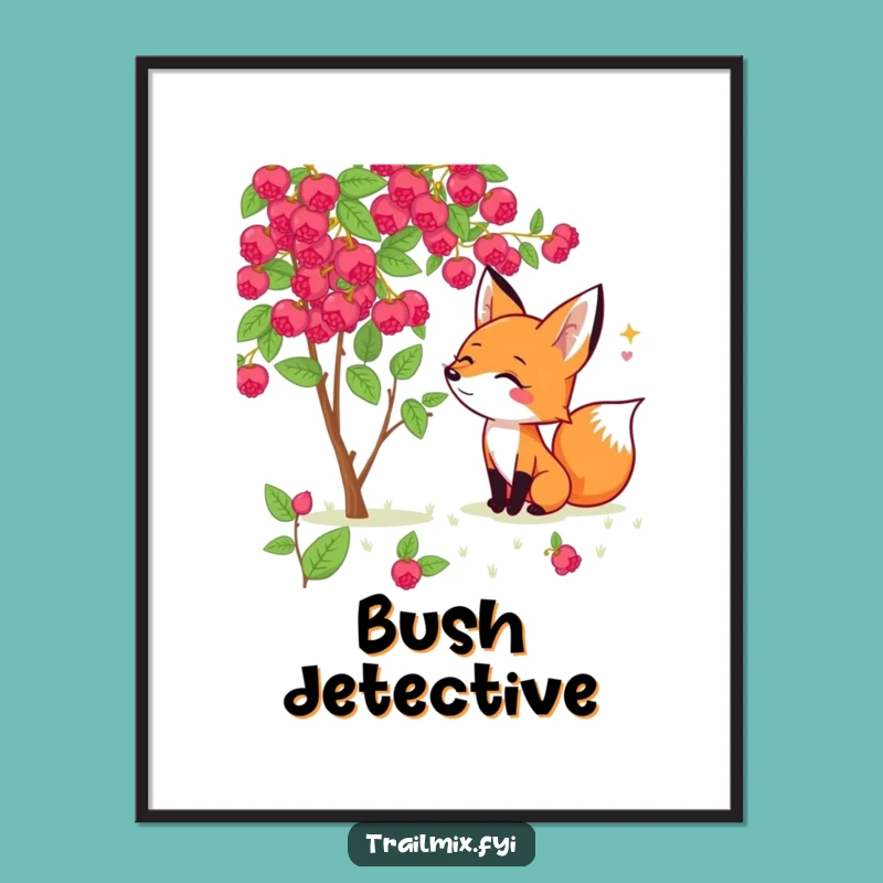 Funny Fox Berry Sniffing Digital Art: Hilarious Woodland Decor Print