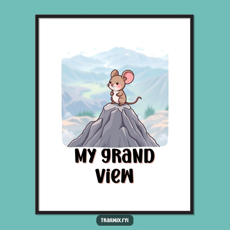 Funny Mouse Mountain Digital Art: Tiny Explorer Artwork, Printable Vista Decor Gift