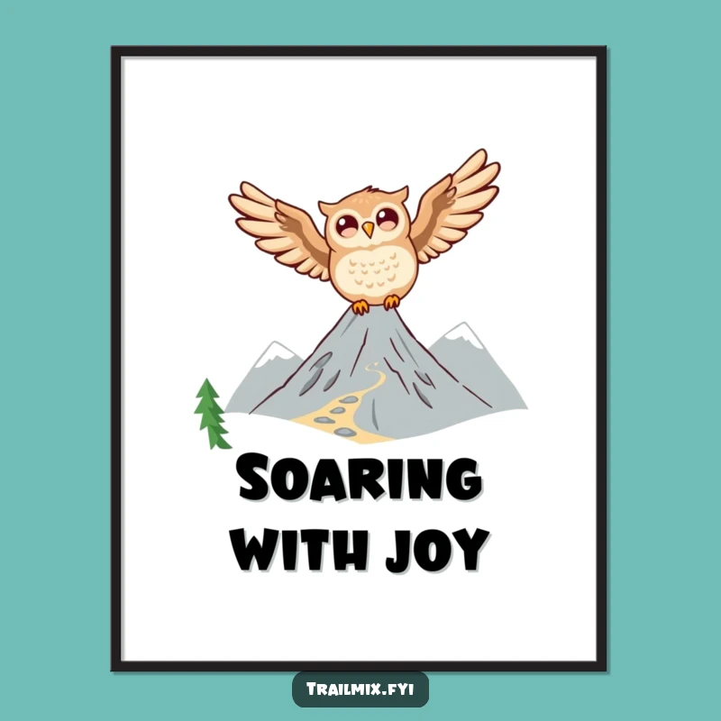 Funny Owl Soaring Digital Art - Instant Download Joyful Mountain Decor