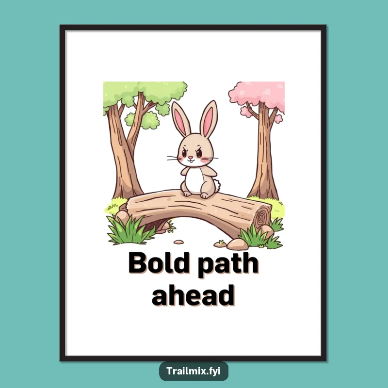 Funny Rabbit Crossing Art Print: Determined Trail Scene, Inspiring Funny Gift