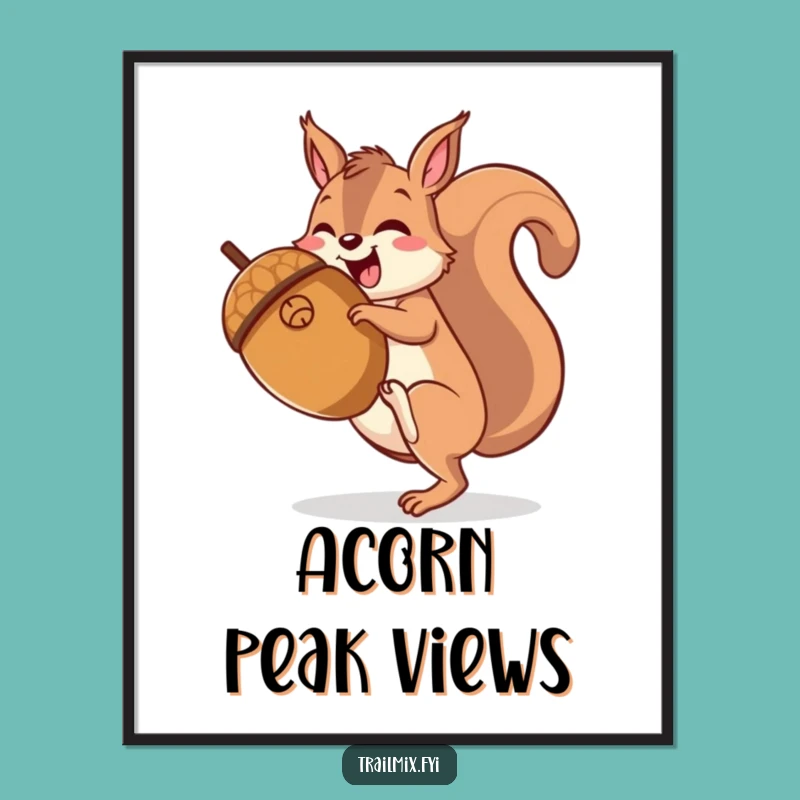 Funny Squirrel Hiking Acorn Digital Art - Printable Woodland Charm, Gift Idea