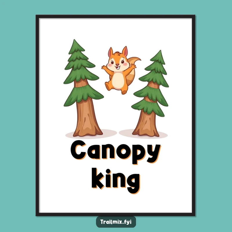 Funny Squirrel Leaping Digital Art: Hilarious Woodland Decor Print