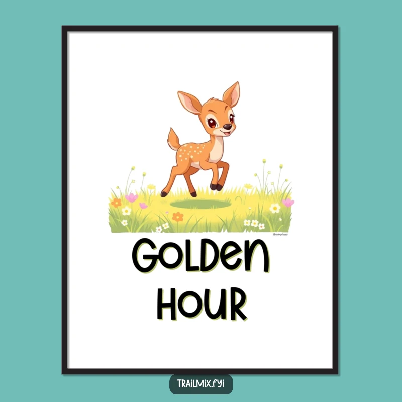Funny Deer Fawn Bounding Digital Art: Hilarious Meadow Decor Print