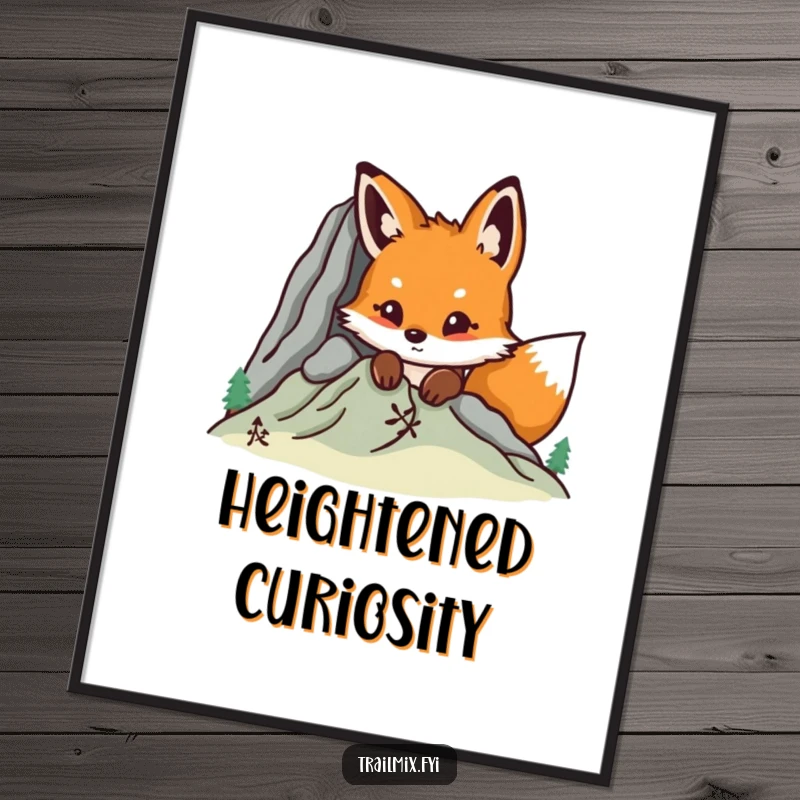 Funny curious fox peeking from behind a mountain digitally rendered graphic art, ready to be printed as wall decor.