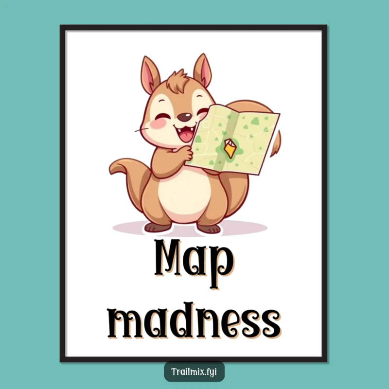 Funny Squirrel Map Art Print: Cheerful Explorer Printable Gift