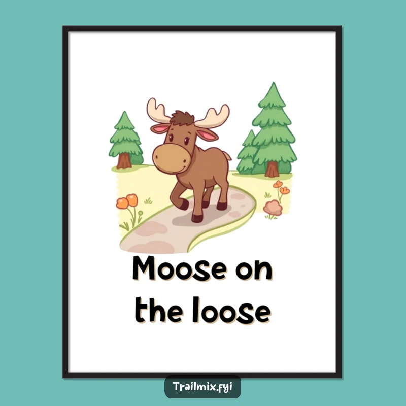 Funny Moose Ambling Path Digital Art - Cheerful Woodland Decor Gift File