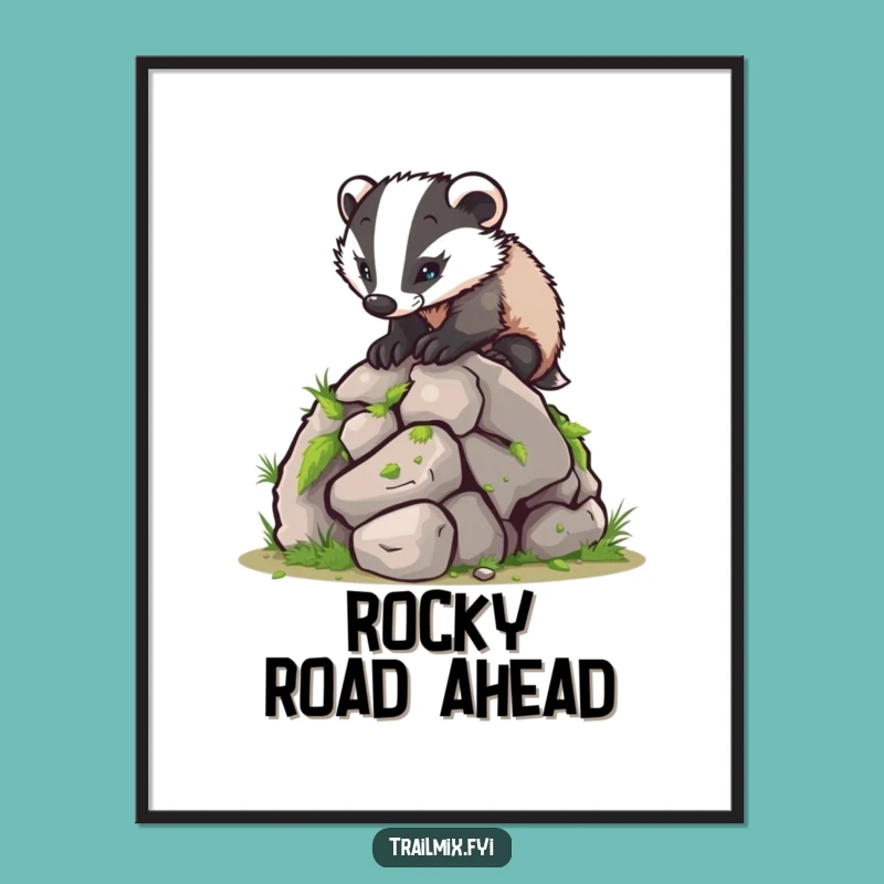 Funny Determined Badger Climbing Digital Art: Hilarious Adventure Decor Print