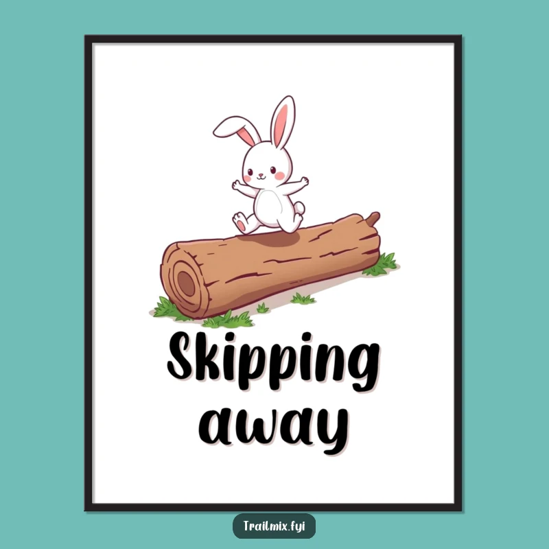 Funny Bunny Skipping Log Digital Art - Printable Energy Art, Gift Idea
