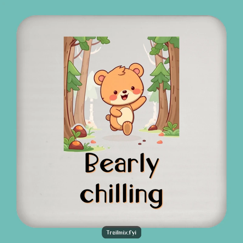 Funny Bear Cub Skipping Drink Coaster: Adorable Protection for Surfaces