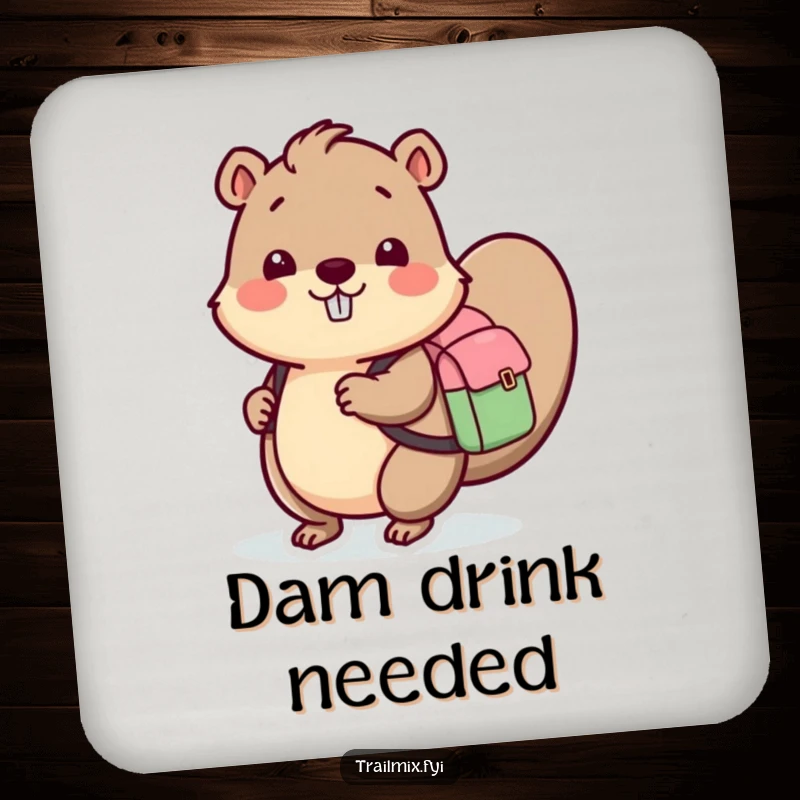 Funny coasters featuring a beaver carrying a backpack, adding a touch of woodland humor and protecting your furniture.
