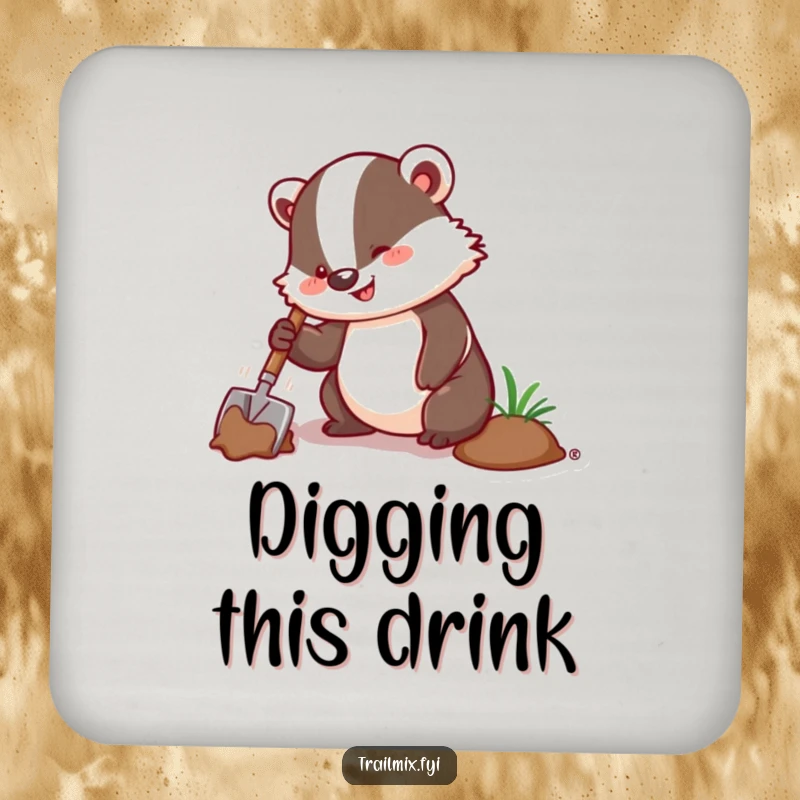 Funny coasters featuring an enthusiastic badger digging with a trowel, adding humorous charm and protecting your surfaces.