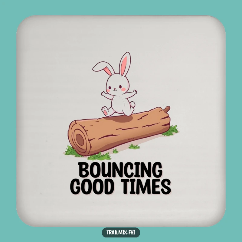 Funny Bunny Skipping Log Coaster - Playful Protection, Hilarious Gift