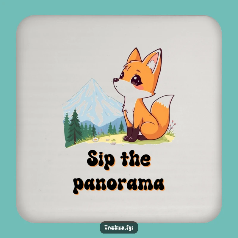 Funny Fox Mountain Vista Coaster Set: Curious Explorer's Drink Protection Gift