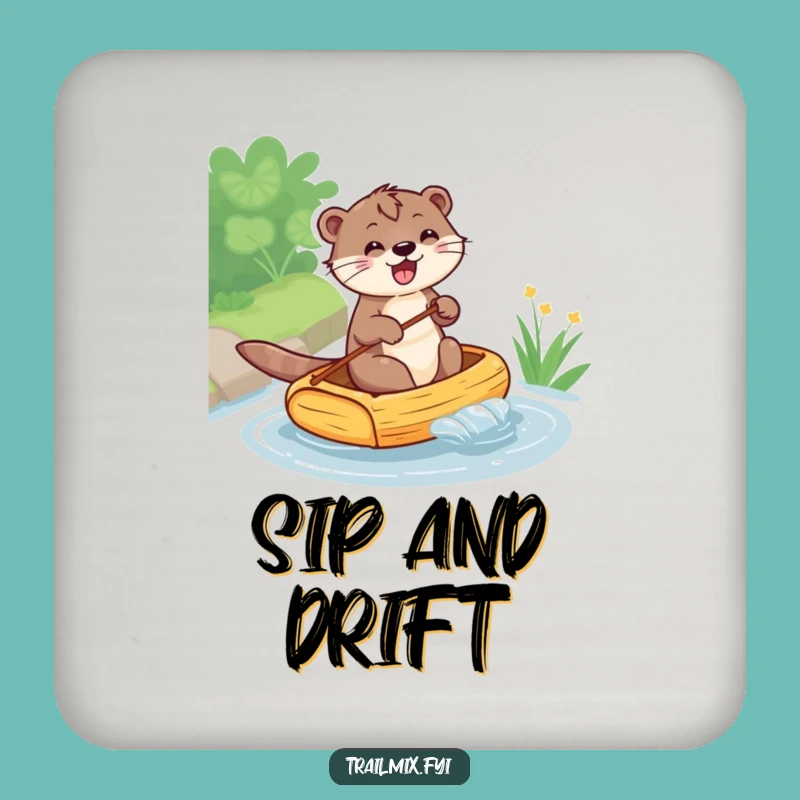 Funny Otter Rafting Drink Coaster: Protect Surfaces with Humorous Charm