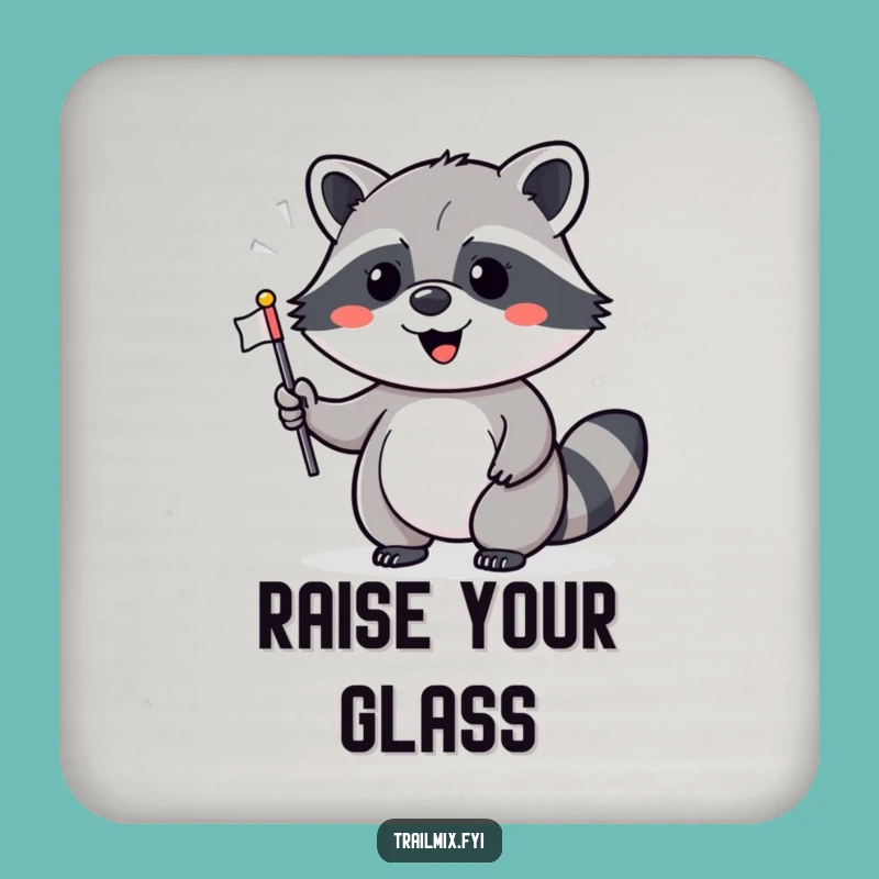 Funny Raccoon Flag Waving Coaster - Cheerful Table Protection Gift