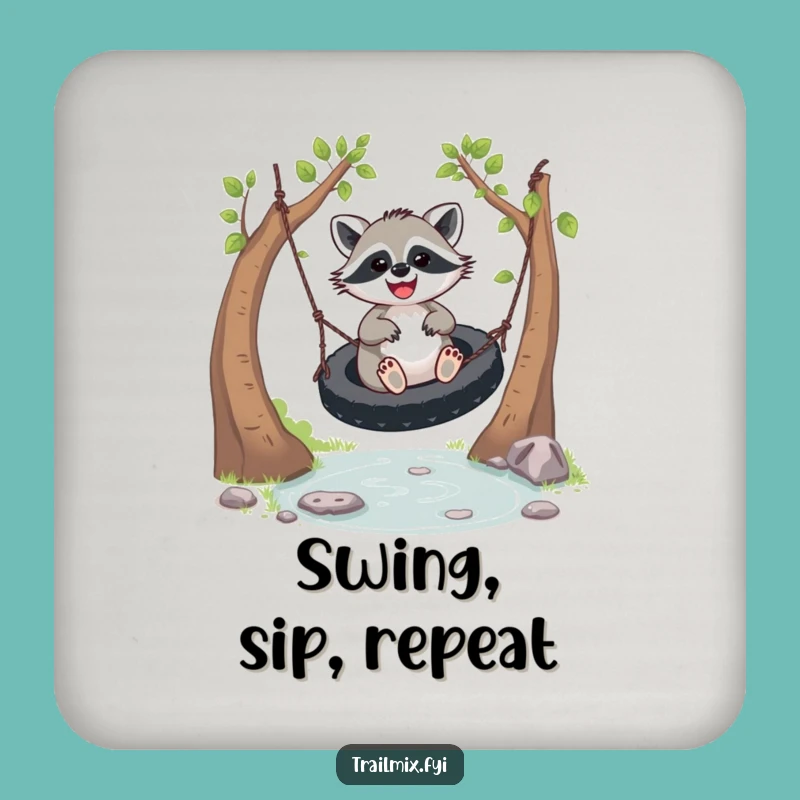 Funny Joyful Racoon Swing Coaster - Whimsical Drink Protector