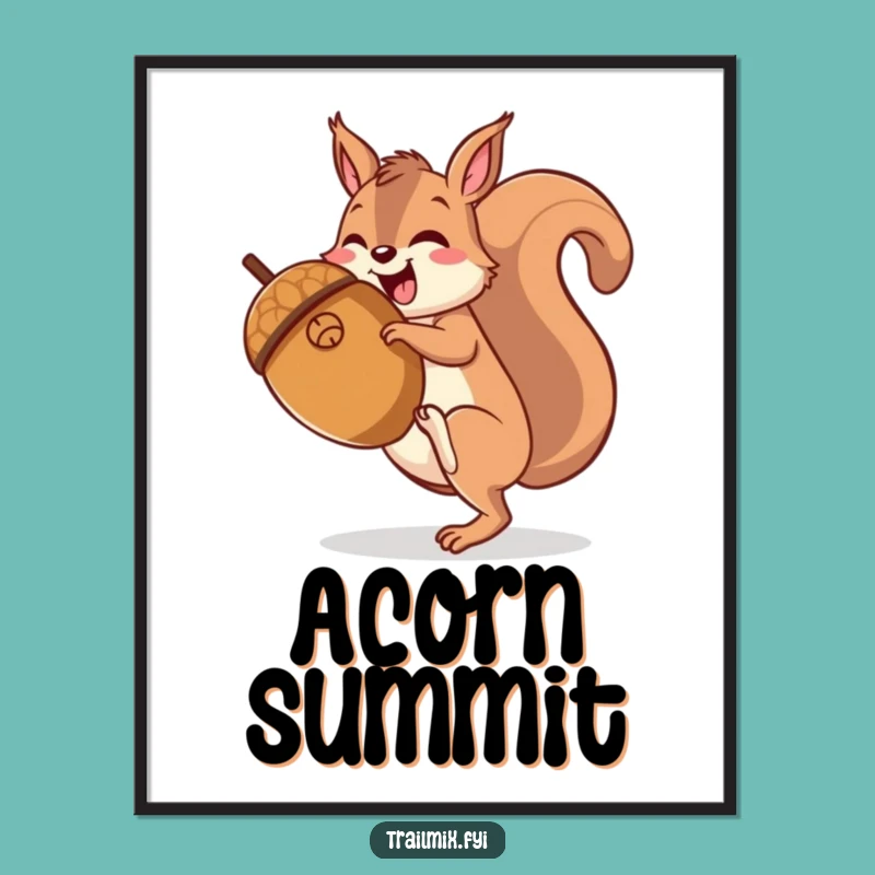Funny Squirrel Hiking Acorn Poster - Joyful Woodland Art, Perfect Humorous Gift