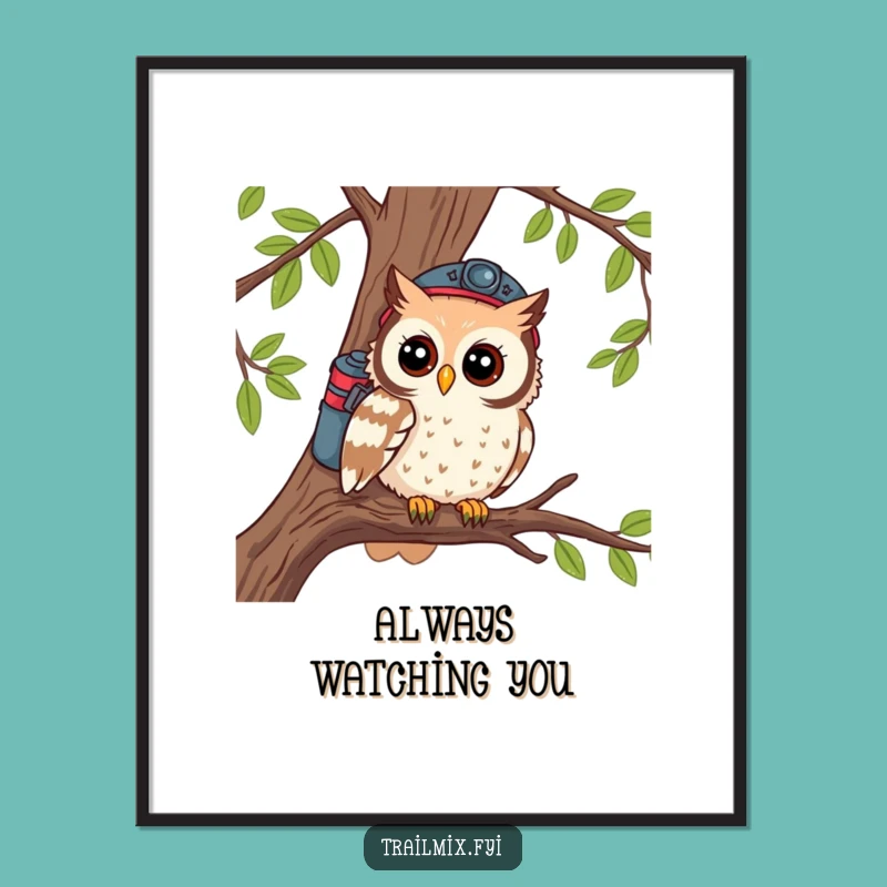 Funny Owl Poster: Curious Hiker Art, Perfect for Nature Lovers!