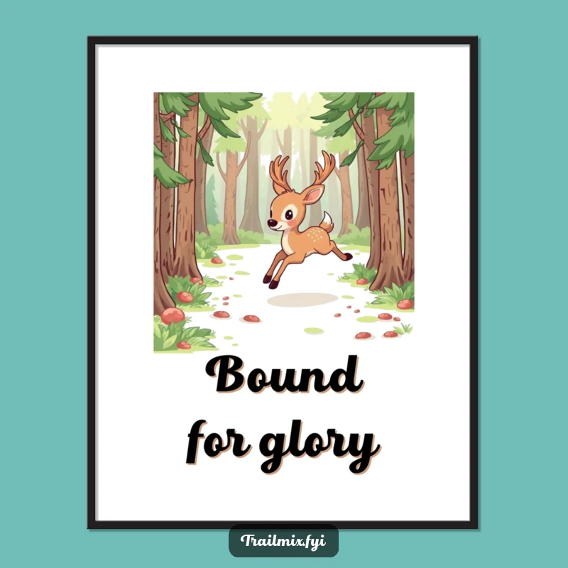 Funny Deer Forest Poster: Energetic Bounding Art Gift