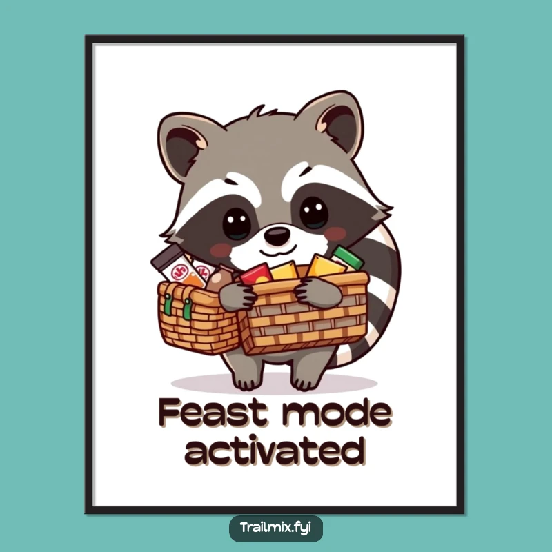 Funny Raccoon Picnic Packing Poster - Whimsical Wall Art & Hilarious Decor